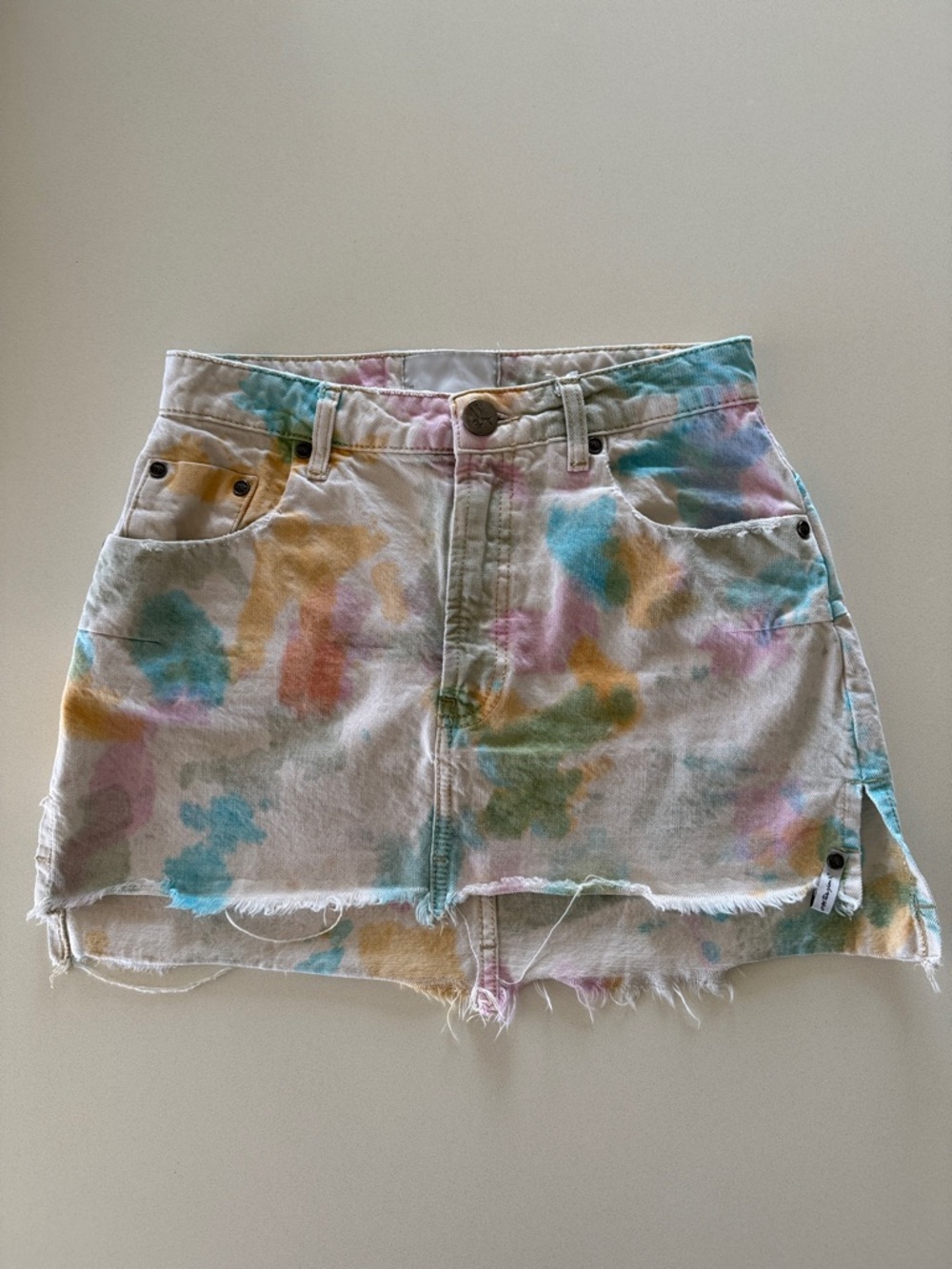 One Teaspoon Pastel Tie-Dye Denim Skirt - Pink, Blue, Yellow, Green